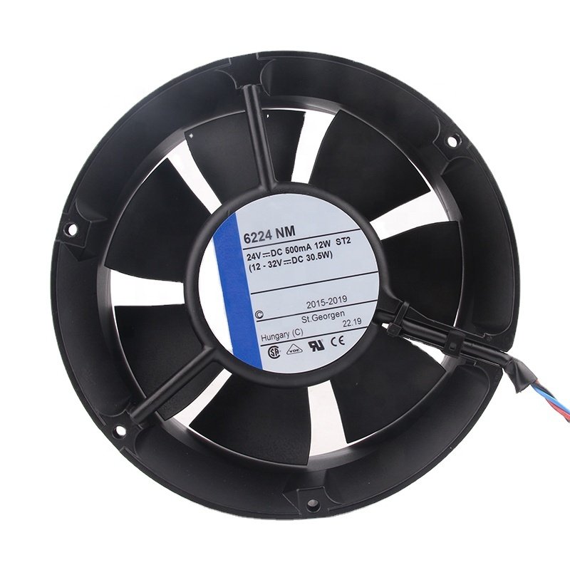 Original German 12V 48V DC24V 500mA EC AC 12W 170X170X50MM 17050 17CM Frequency Converter Round Metal 6224NM Cooling Fan